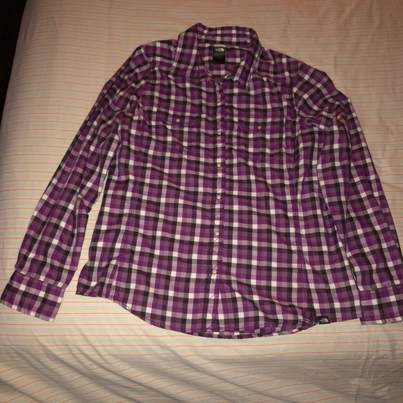 The North Face Button Down, Plaid, Purple - Picture 1 of 4
